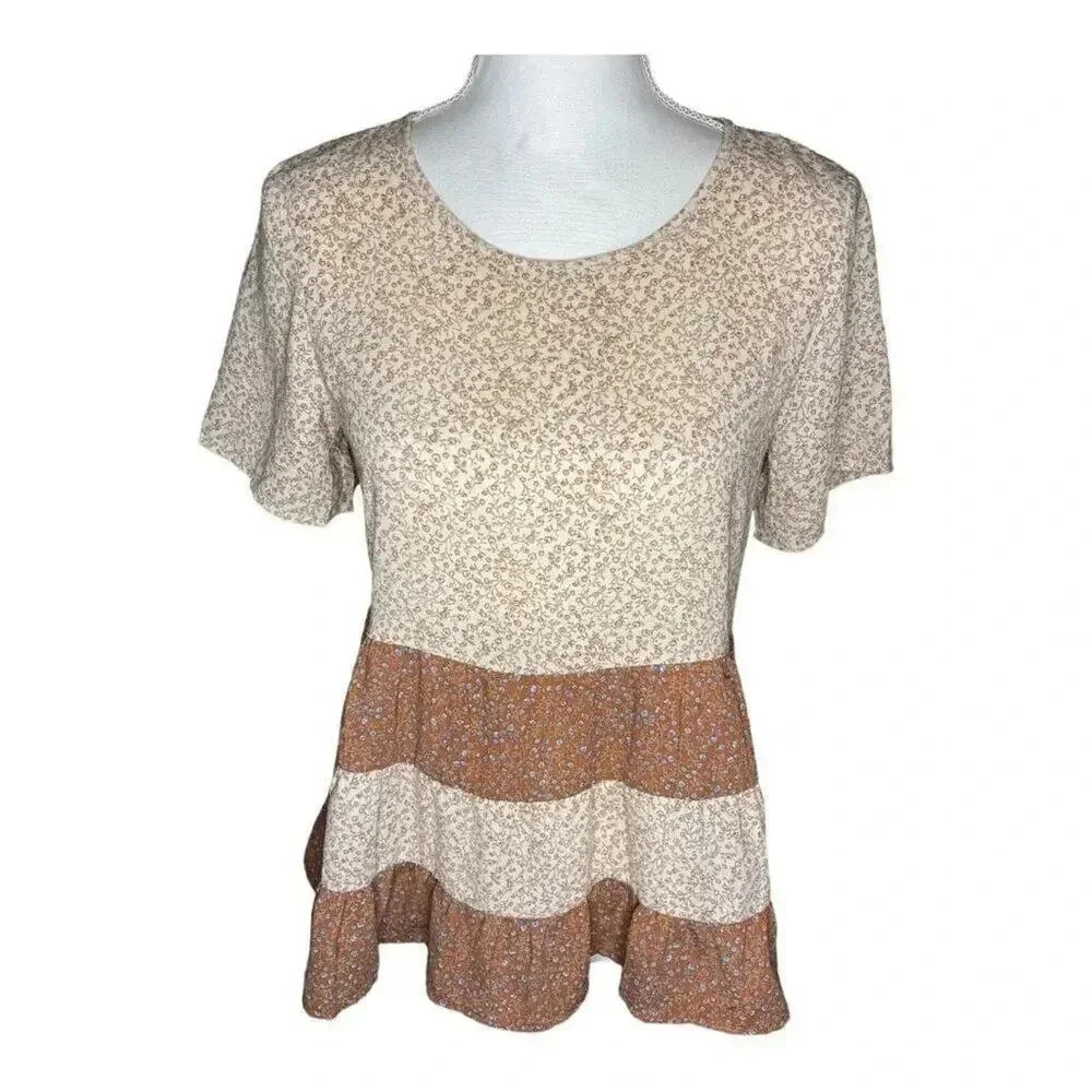 Paper Crane Anthropologie‎ Size Small Ruffled Tiered Floral Peplum Blouse